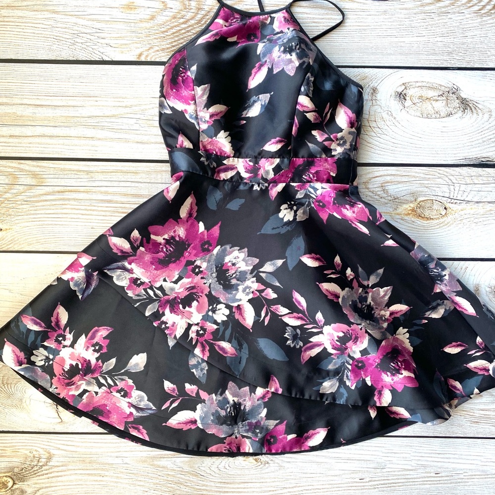 Black and Pink Floral Formal Dress - Junior Size 3